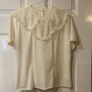 Vintage Lee Mar California Cream Ruffle Blouse Sheer Nylon Romantic Top 19”